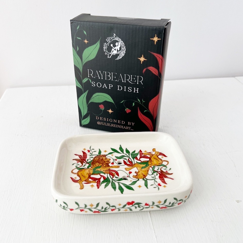 FairyLoot Raybearer Soap Dish White Lion Botanical Ceramic Julie‎ Reinhart NEW